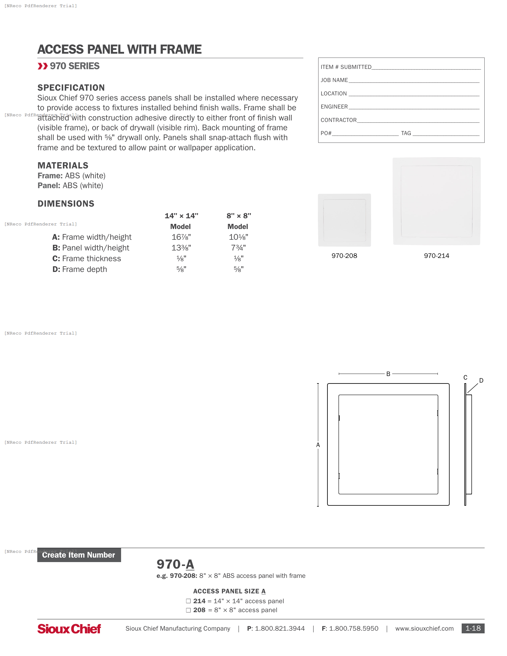 970 SERIES - TWO PIECE ACCESS PANEL - SPEC SHEET.PDF Specification Document